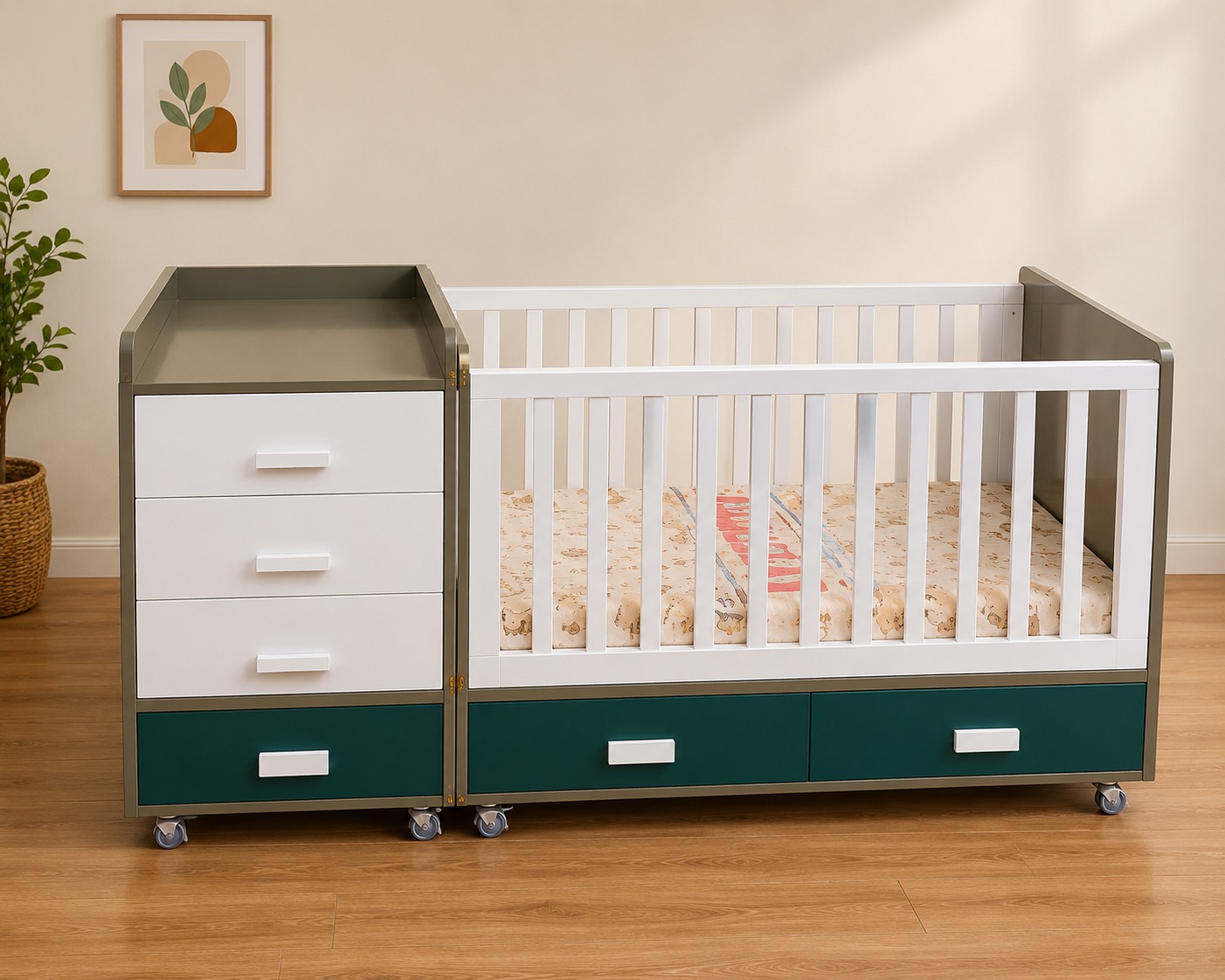 Modern Convertible Baby Crib with Storage
